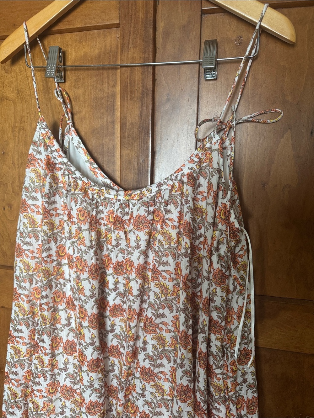 J Crew Floral Spaghetti-Strap Maxi Dress Orange and Cream - Indian Block Print